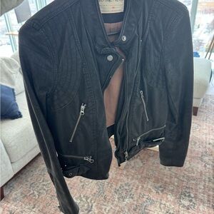 Free People Black Leather Jacket with Zipper Accents